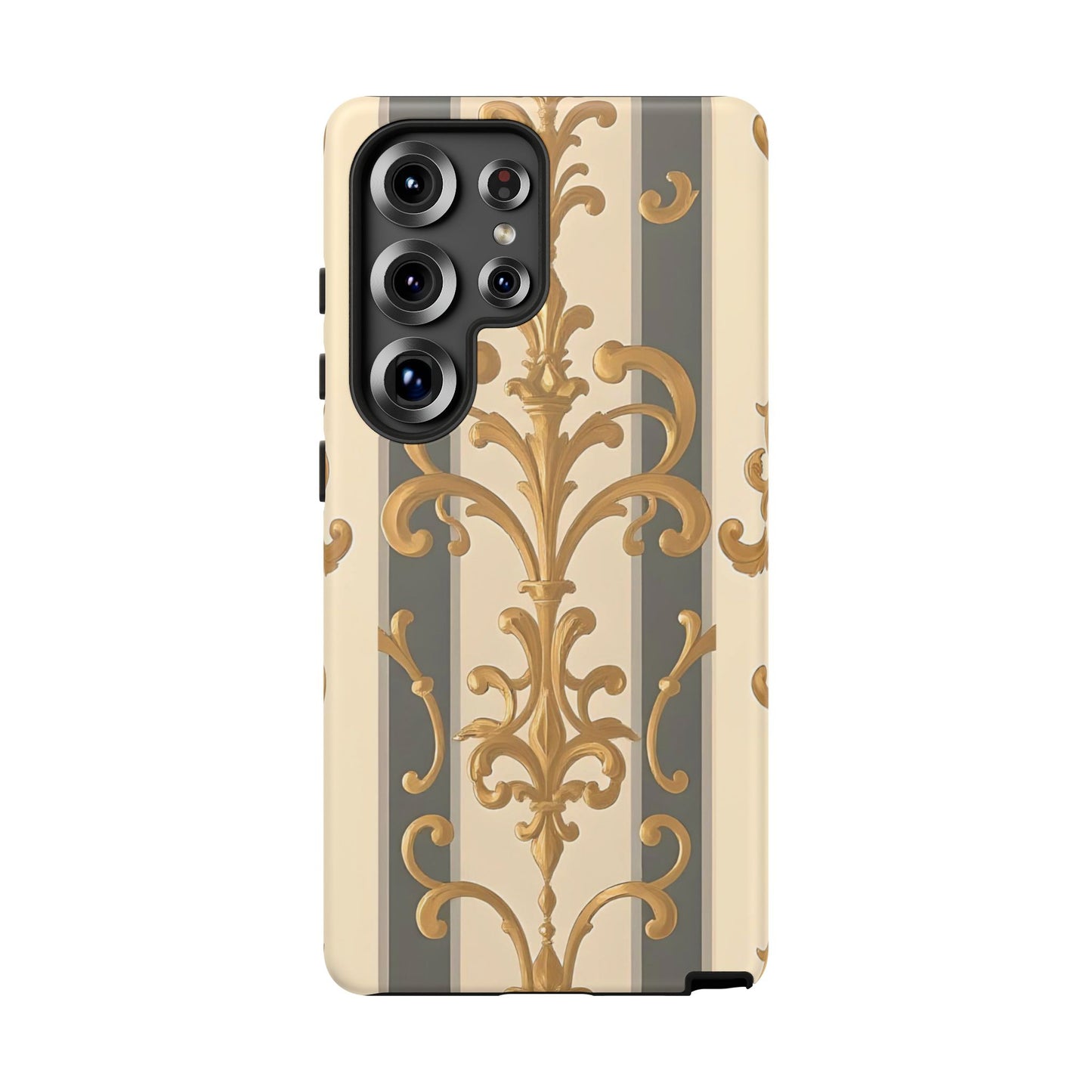 Elegant Floral Motif Phone Case - Tough Cases with Vintage Design - Dusk Olive Striped Gold Damask