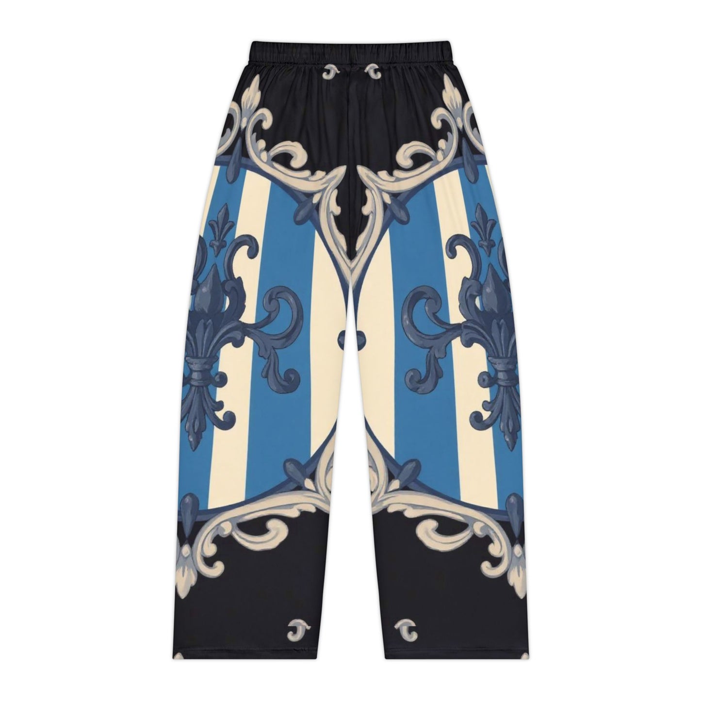Elegant Blue & Alabaster Striped Baroque Women’s Pajama Pants, Trendy Loungewear, Comfortable Sleep Pants, Stylish Nightwear, Relaxation Fashion