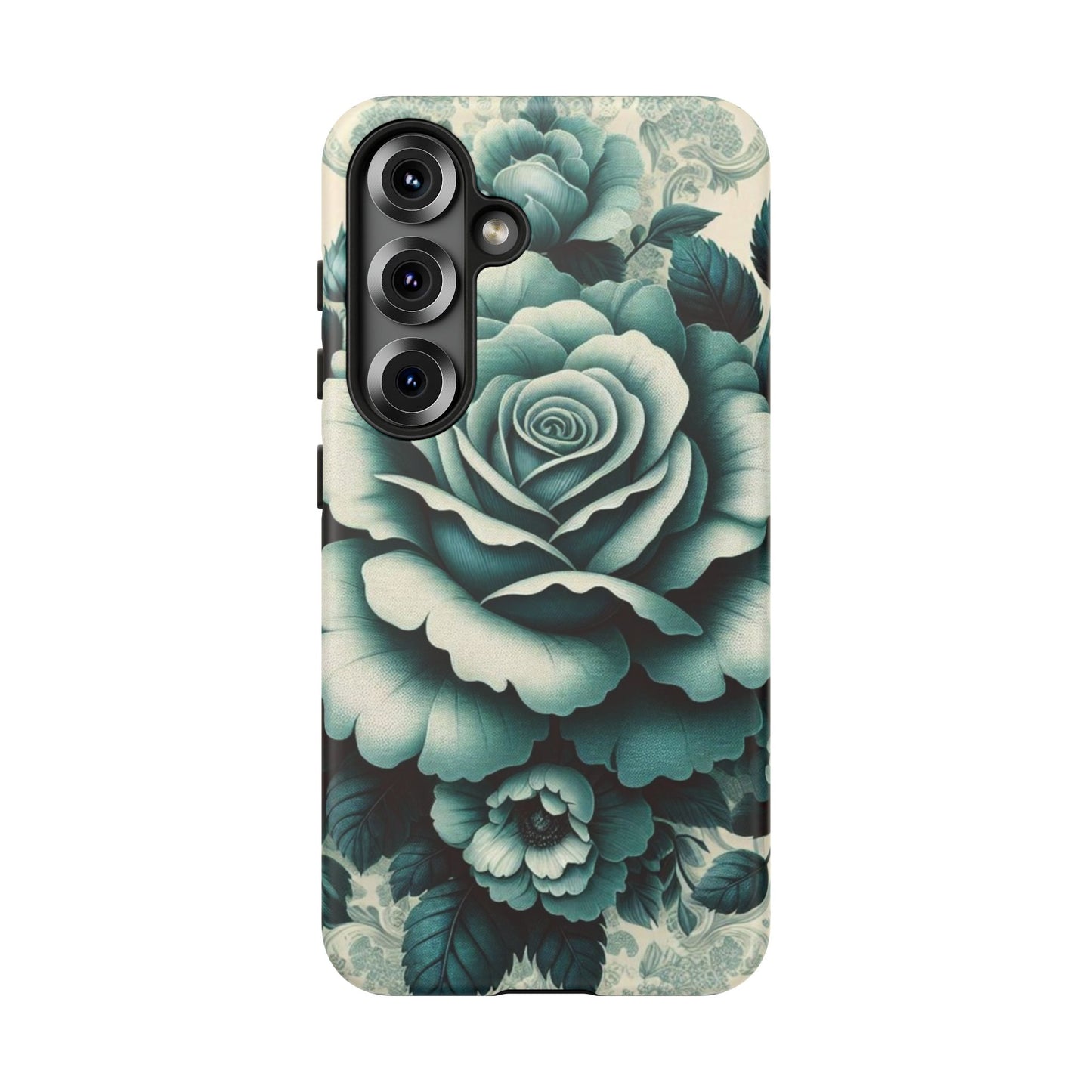 Elegant Floral Motif Phone Case - Tough Cases with Vintage Design - Teal Roses & Damask