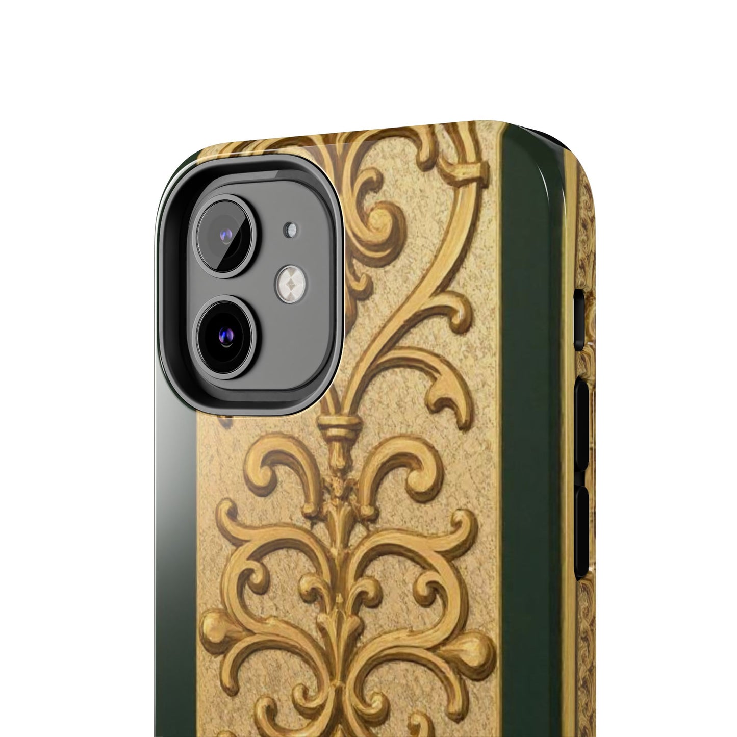 Elegant Teal Striped Gold Baroque Vintage Phone Case, Durable Cell Phone Cover, Floral Phone Protection, Personalized Gift Idea