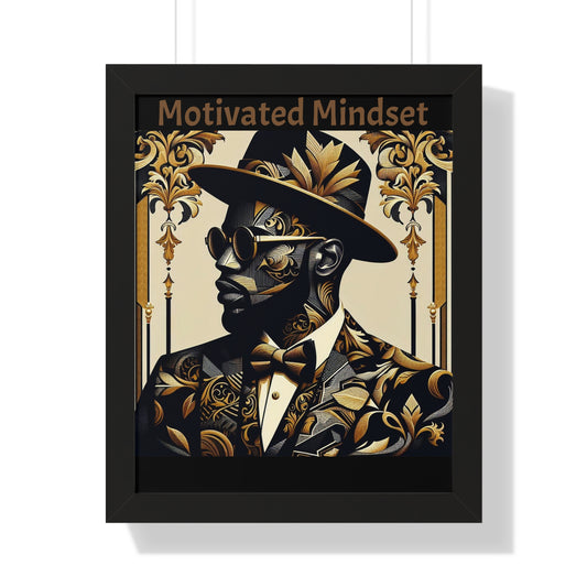 Motivated Mindset Framed Vertical Poster | Inspirational Wall Art, Office Decor, Motivational Gift, Home Decor, Black Art