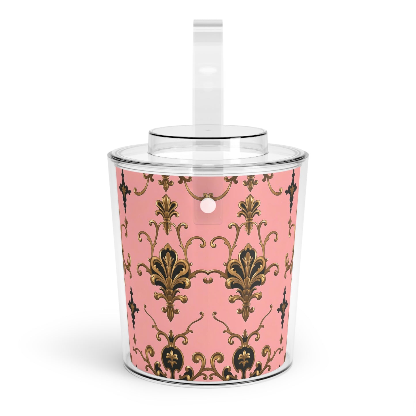 Elegant Pink Floral Ice Bucket with Tongs, Party Essential, Barware, Luxury Entertaining, Wedding Gift Idea - Pink, Black & Gold Rococo