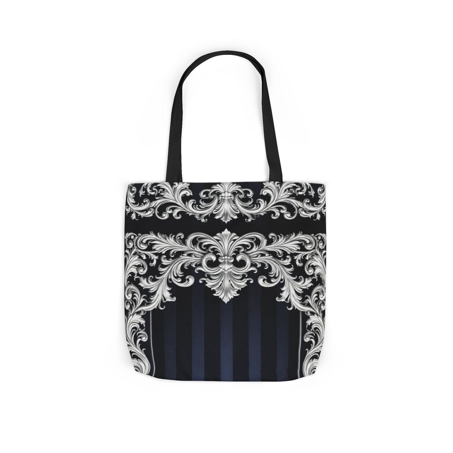 Navy Stripes & Baroque Canvas Tote Bag