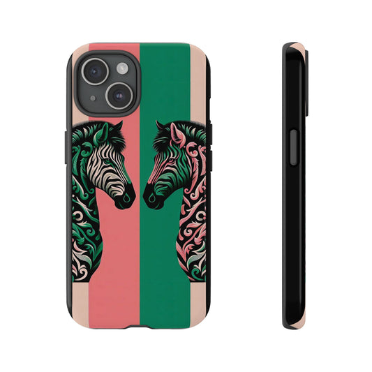 Phone Case - Elegant Pink & Green Zebra Damask Design