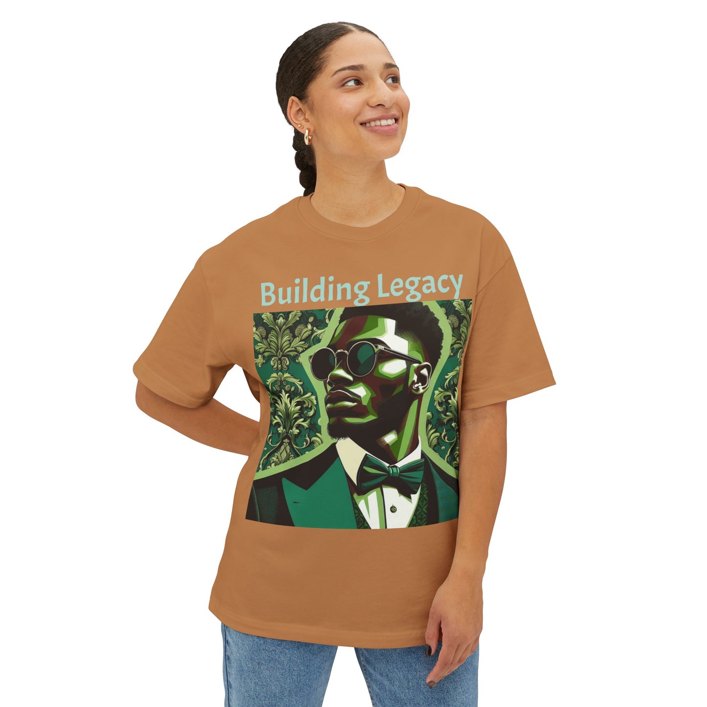 Stylish Oversized Tee, Building Legacy Graphic Tee, Unisex T-Shirt, Fashionable Casual Wear, Gift for Him/Her/Occasions - Matte Green Letters
