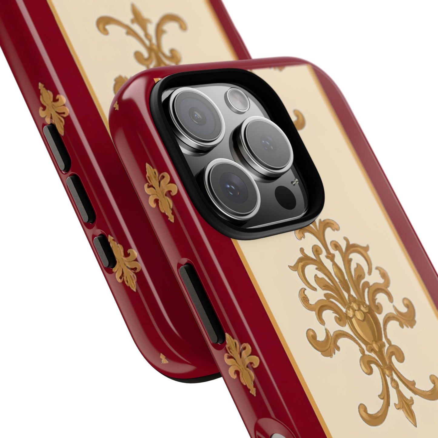 Elegant Floral Motif Phone Case - Tough Cases with Vintage Design - Dusk Red Striped Gold Damask