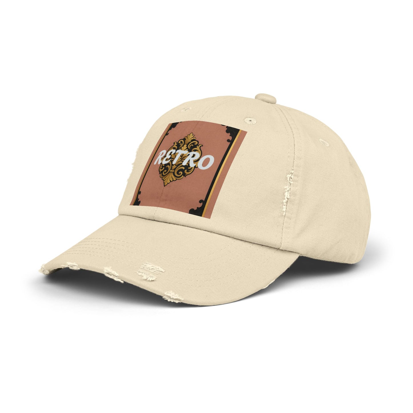 Retro Mauve & Black-Gold Baroque Distressed Cap — Vintage Ornamental Logo Dad Hat
