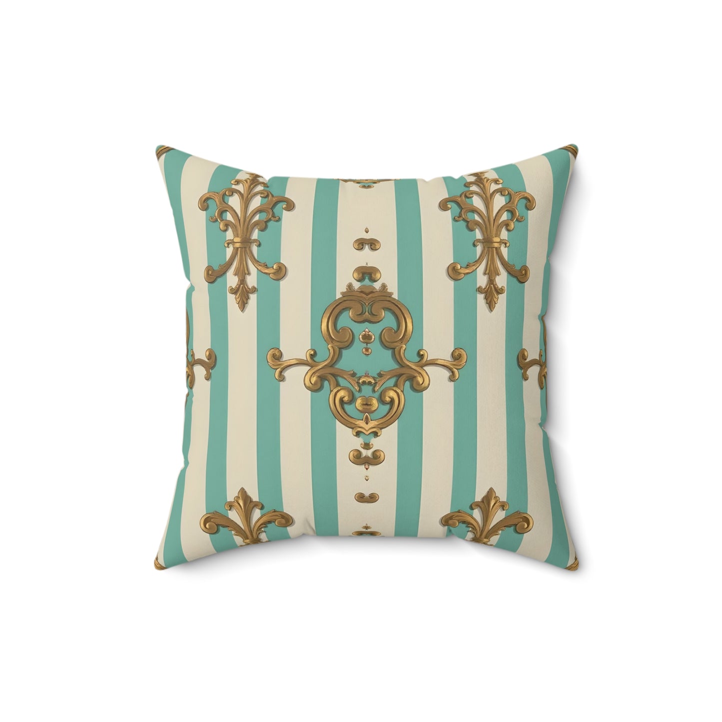 Elegant Faux Suede Square Pillow for Luxe Decor, Sofa Cushion, Bedroom Accent, Home Styling - Matte Green Striped Rococo