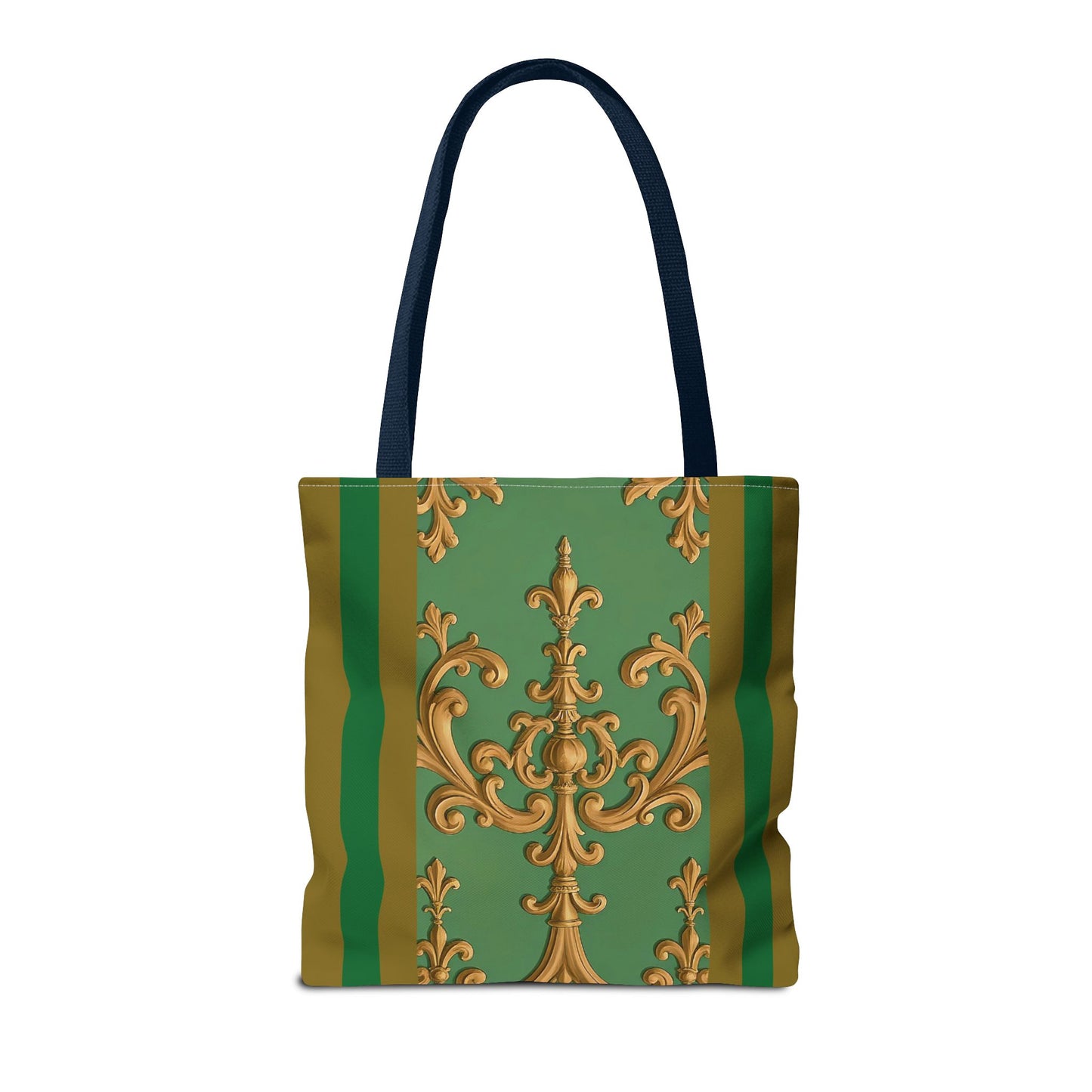 Ornate Floral Tote Bag, Chic Shopping Bag, Fashionable Eco Tote, Stylish Gift for Her, Versatile Everyday Use - Olive Green Striped Rococo
