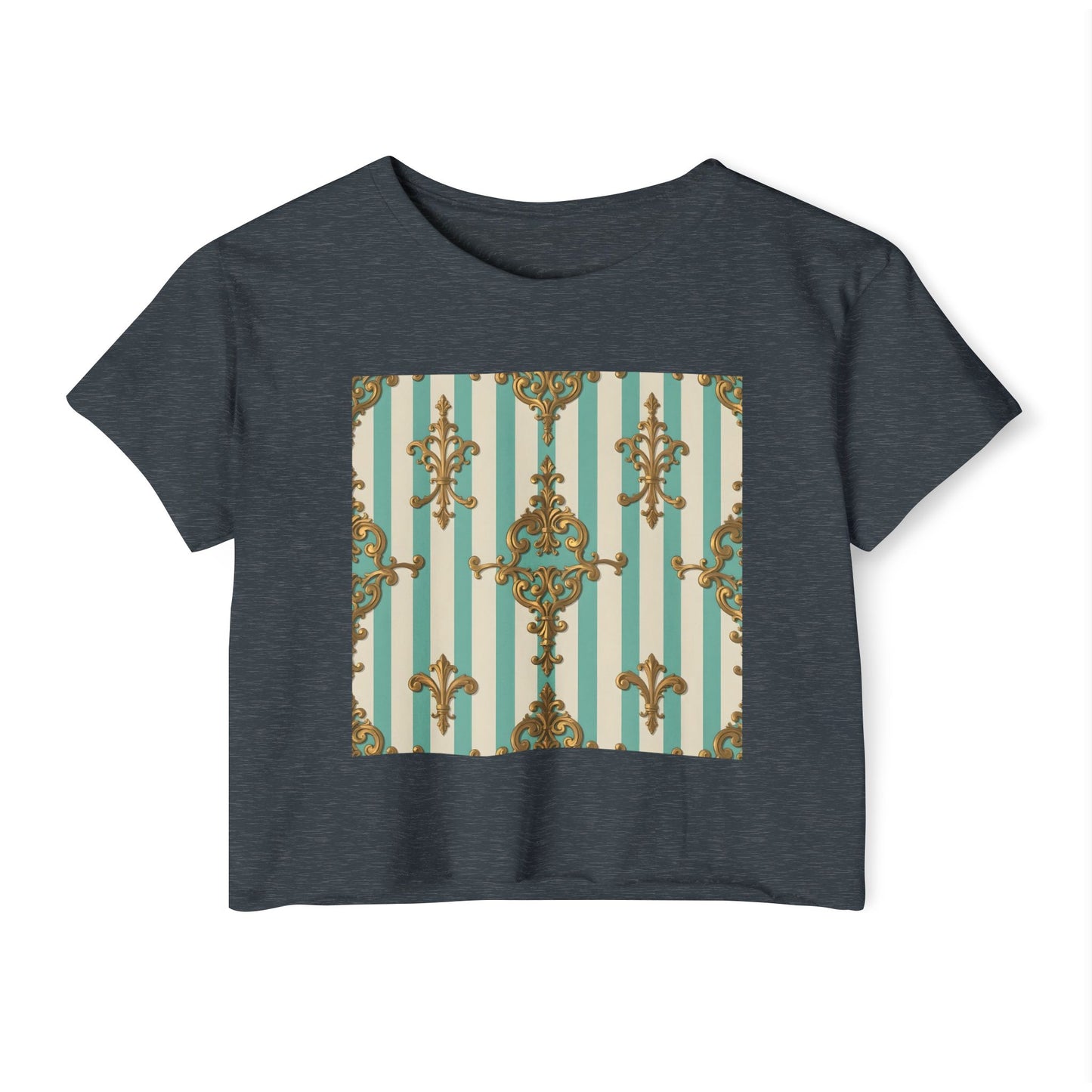 Boho Chic Women's Festival Crop Top - Trendy Summer Wear, Beach Party Fashion - Matte Green Striped Rococo