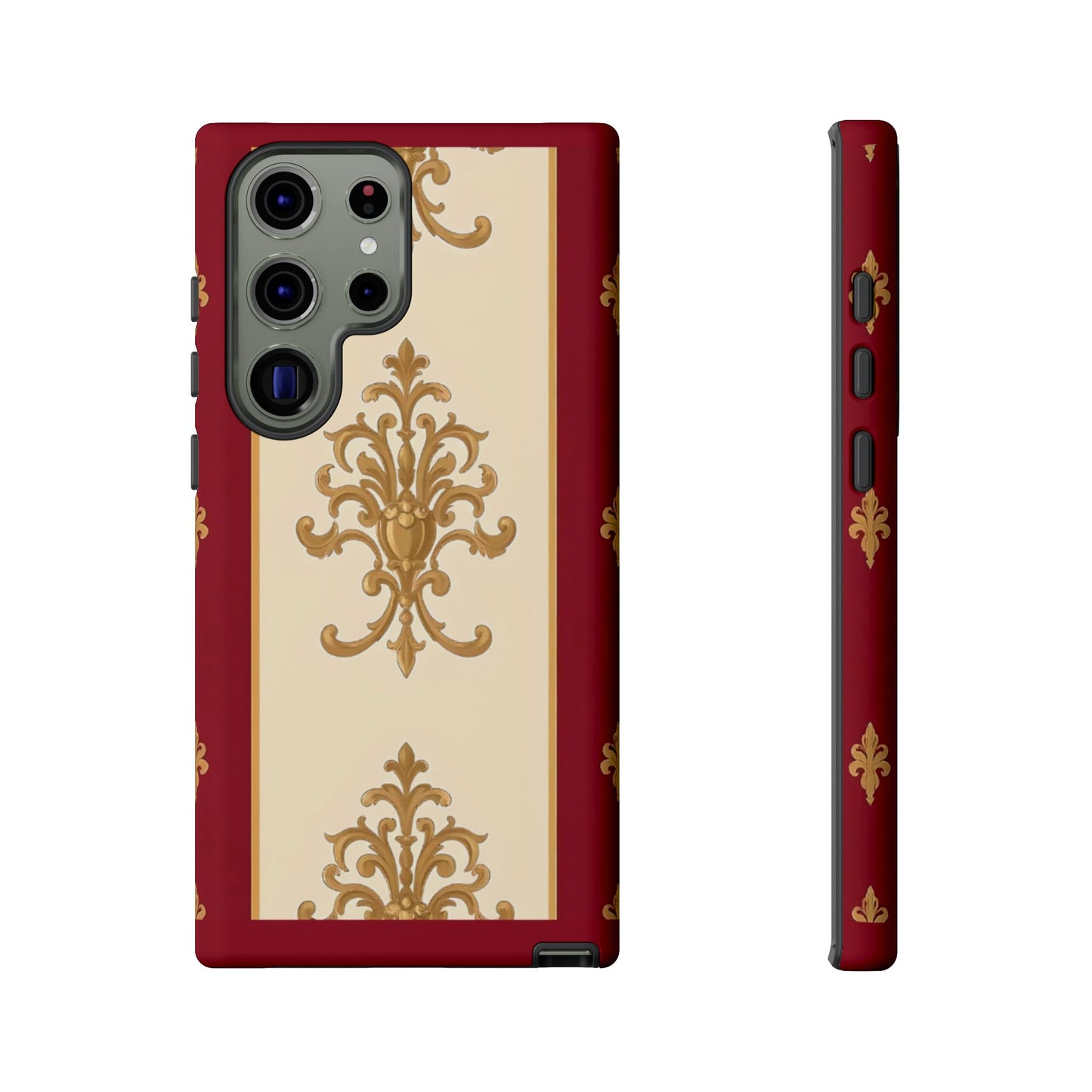 Elegant Floral Motif Phone Case - Tough Cases with Vintage Design - Dusk Red Striped Gold Damask