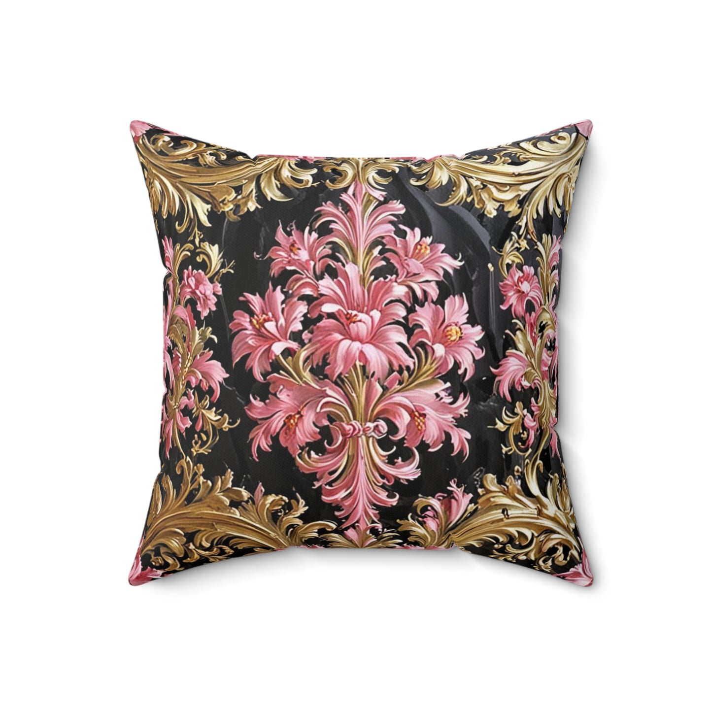 Luxurious Floral Print Pillow, Bohemian Home Decor, Throw Cushion, Elegant Accent Pillow, Gift for Her - Black & Pink Oil Painting Style Rococo