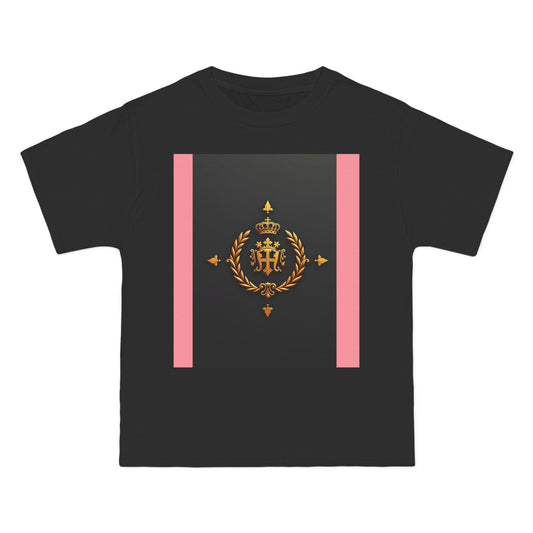 Short-Sleeve Graphic T-Shirt, Stylish Casual Wear, Trendy Gift for Friends, Summer Fashion, Statement Tee, Everyday Comfort - Pink Striped Gold Crest