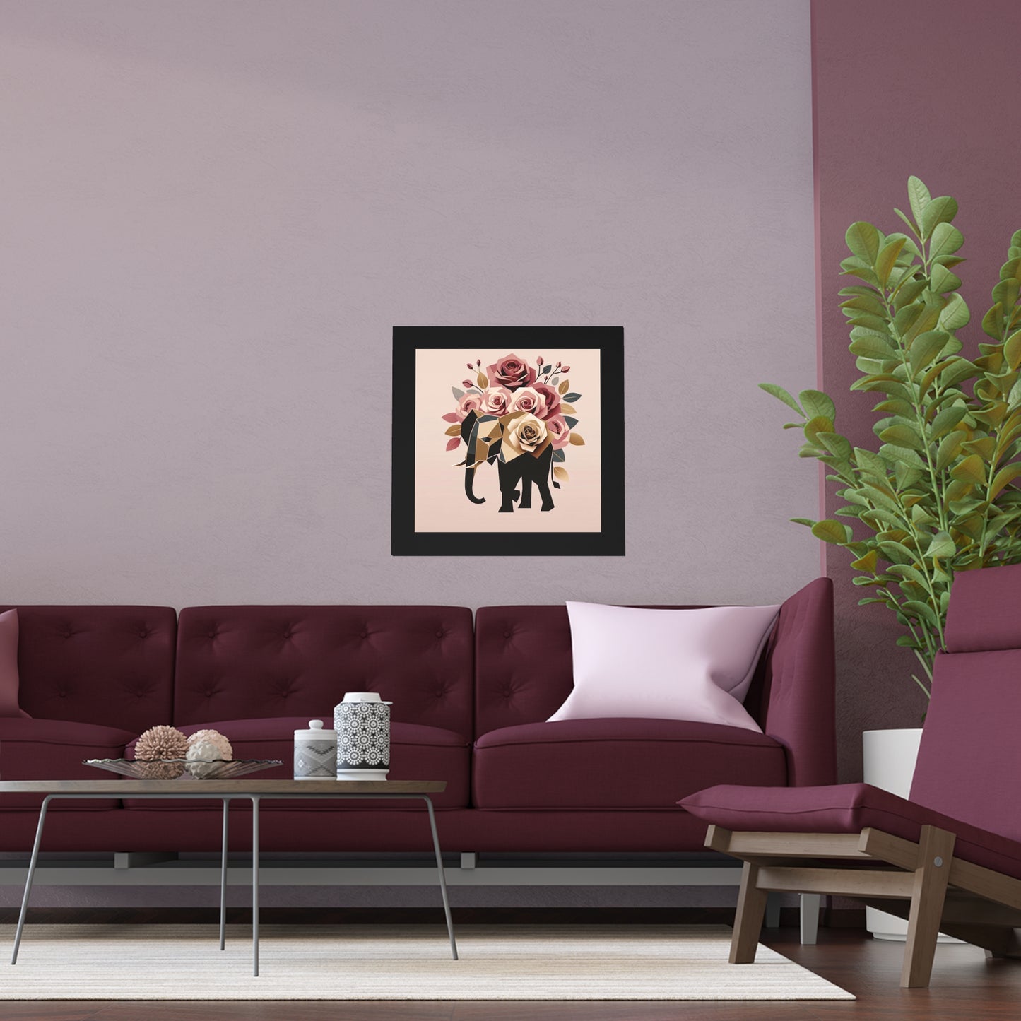 Elegant Floral Silk Poster - Indoor/Outdoor Wall Art for Home Decor - Black & Gold Elephant & Roses