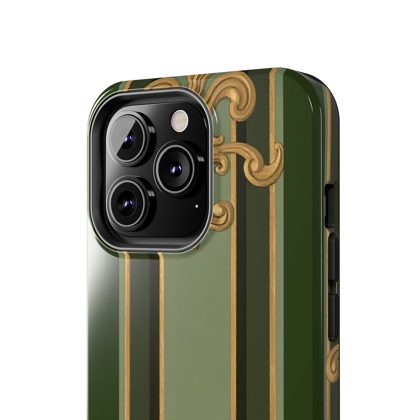 Elegant Tough Phone Cases - Baroque Design, Durable Cell Phone Covers, Unique Gifts for Her, Holiday Gifts - Green Striped Gold Baroque