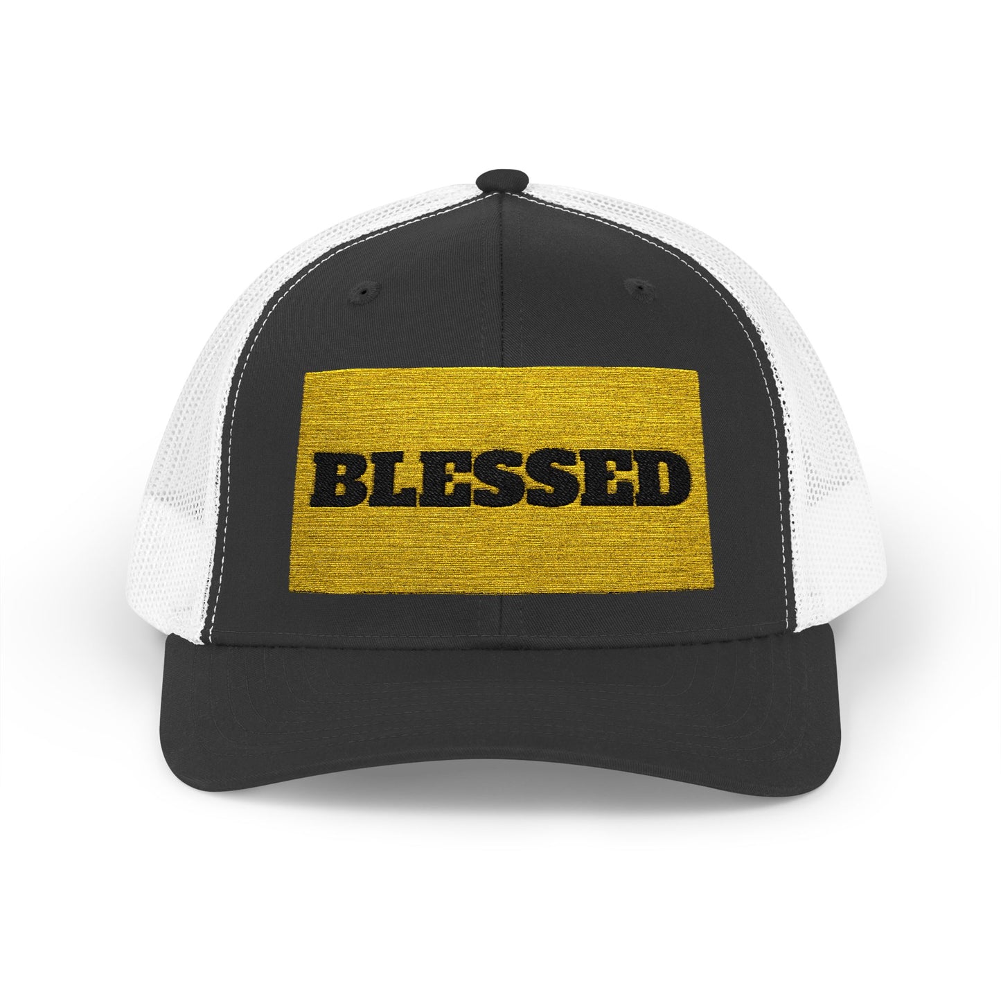 Blessed In Gold Snapback Trucker Cap for Everyday Inspiration, Faith-Based Accessory, Adjustable Hat, Gift for Friends, Motivational Cap