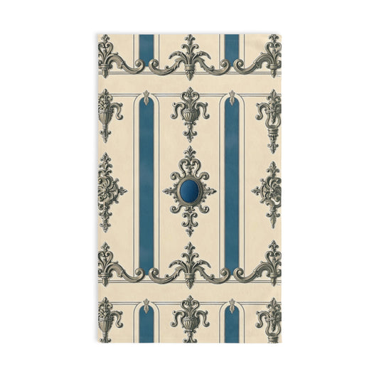 Elegant Vintage Hand Towel with Ornate Design - Alabaster & Ocean Blue Baroque