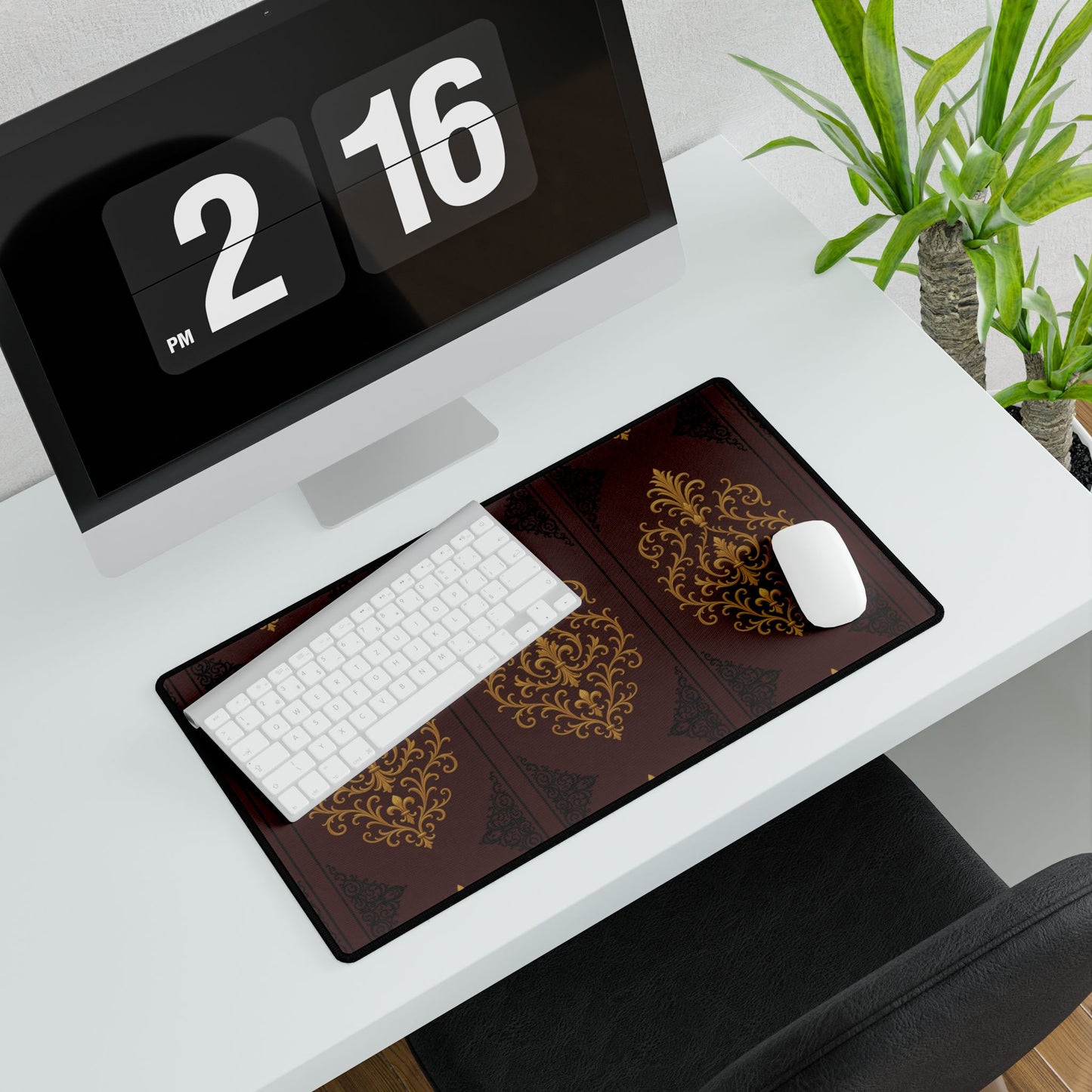 Dusk Burgundy-Black & Gold Baroque Desk Mat — Elegant Gold Baroque Mouse Pad