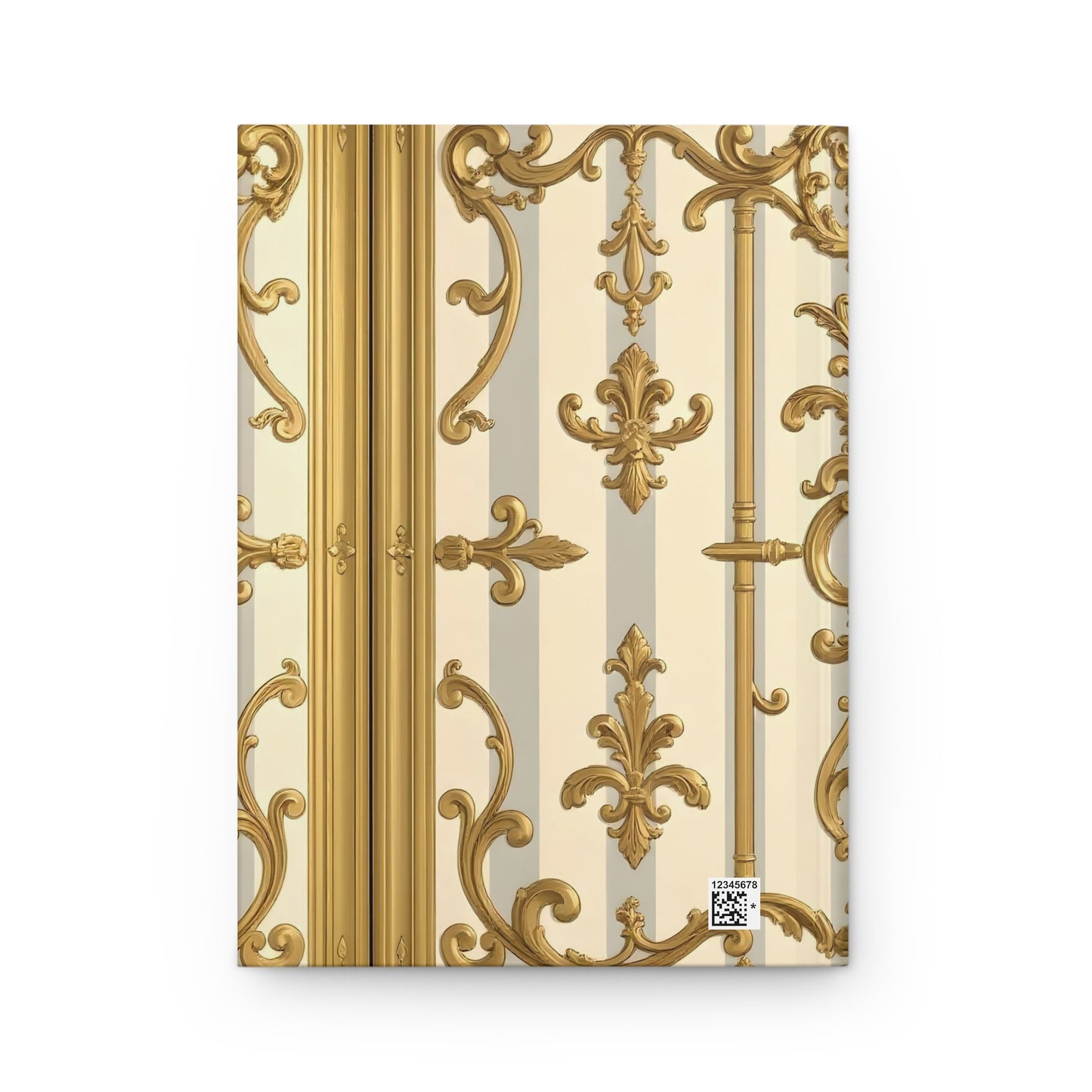 Elegant Vintage Hardcover Journal - Gold Baroque Design, Perfect for Writing, Journaling, Gifts - Matte Gray & Cream Striped Gold Baroque