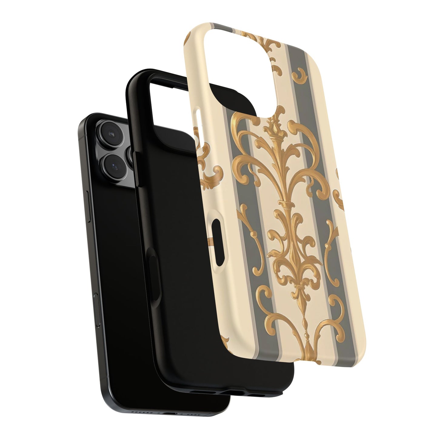 Elegant Floral Motif Phone Case - Tough Cases with Vintage Design - Dusk Olive Striped Gold Damask