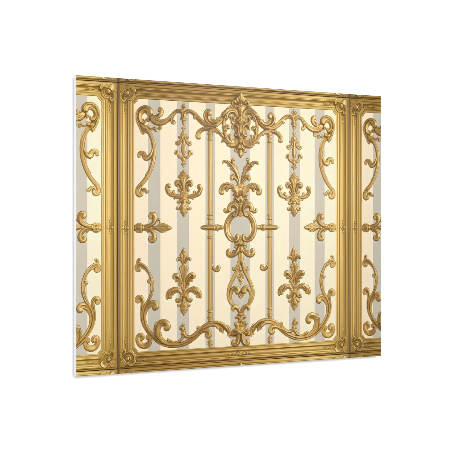 Elegant Ornate Foam Board Art - Luxury Wall Décor, Home Decoration, Versatile Display Board - Matte Gray & Cream Striped Gold Baroque