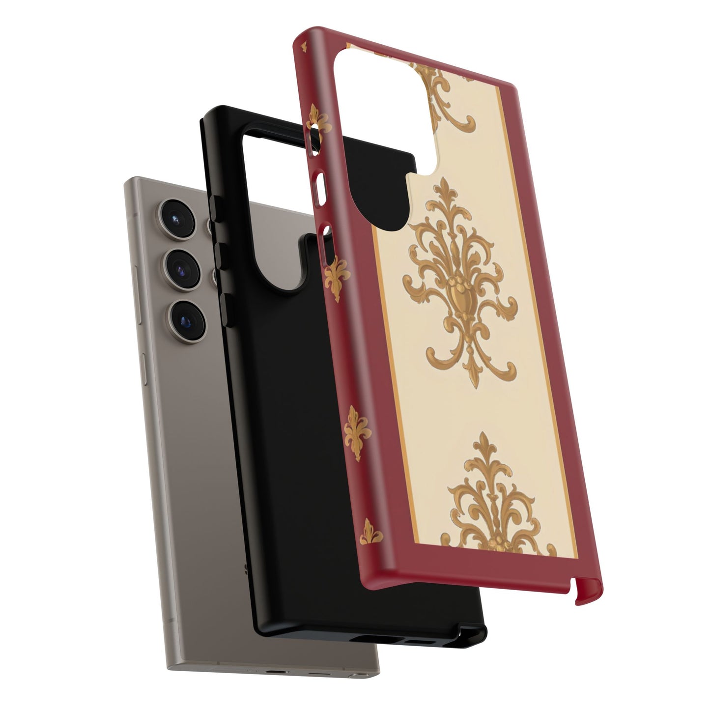 Elegant Floral Motif Phone Case - Tough Cases with Vintage Design - Dusk Red Striped Gold Damask