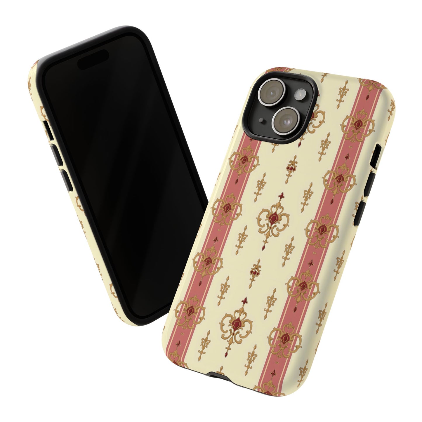 Elegant Floral Motif Phone Case - Tough Cases with Vintage Design - Mauve Striped Gold Damask