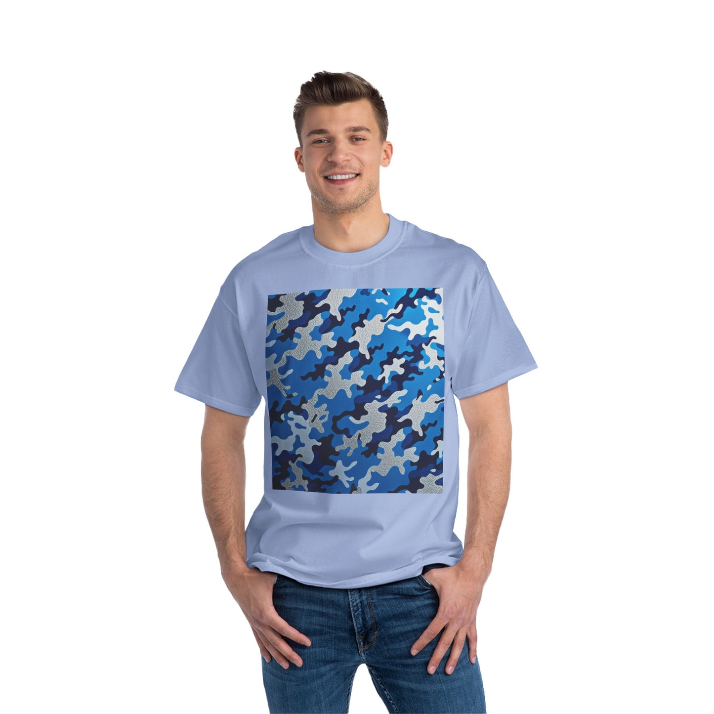 Stylish Camo Tee for Adventurers, Unisex Casual Wear, Summer Outing Shirt, Gift for Outdoorsy Friends, Trendy Graphic Tee - Blue Camo