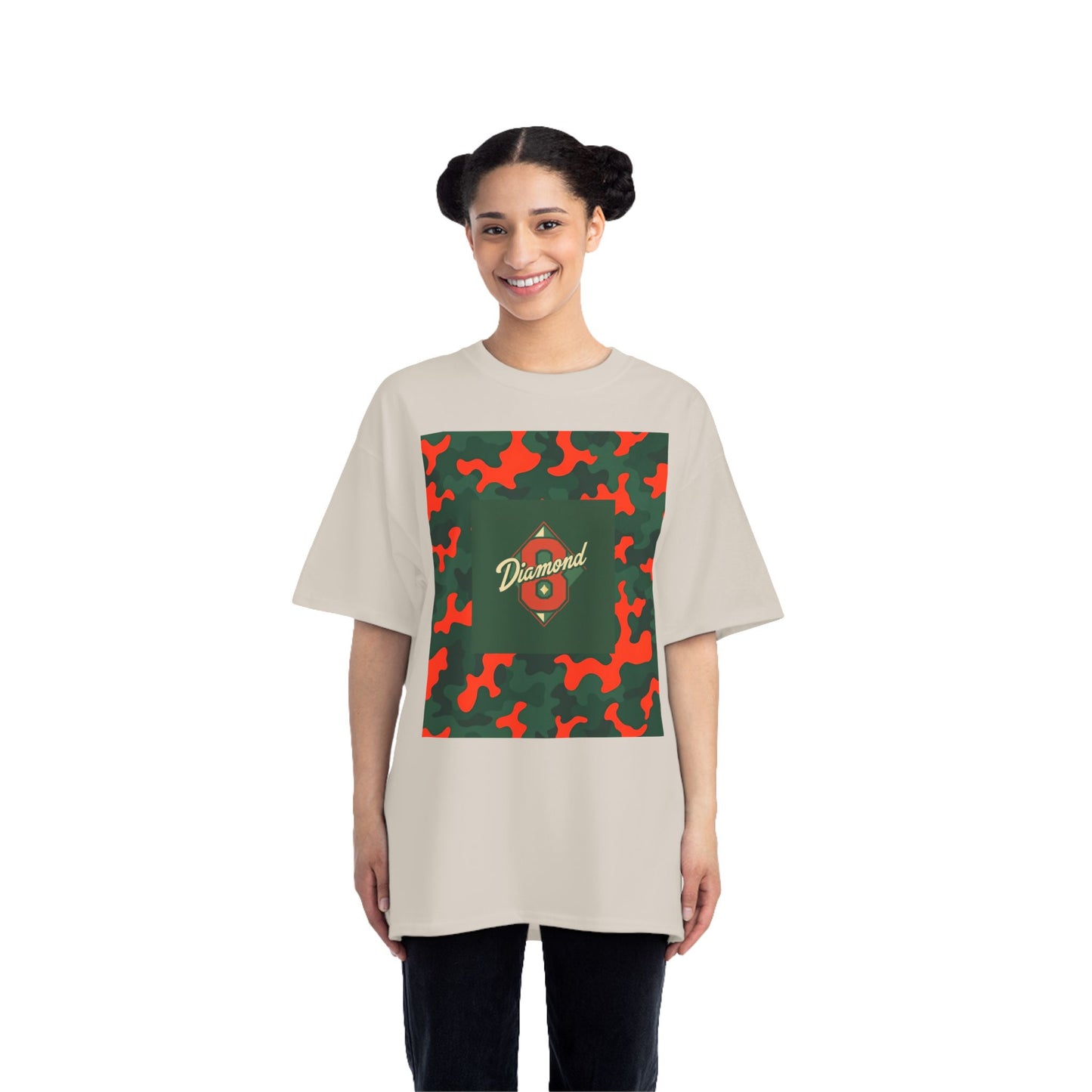 Camo Graphic Tee, Unisex, Trendy Streetwear, Stylish Summer Top, Perfect for Casual Outings - Green & Orange Camo Diamond 8