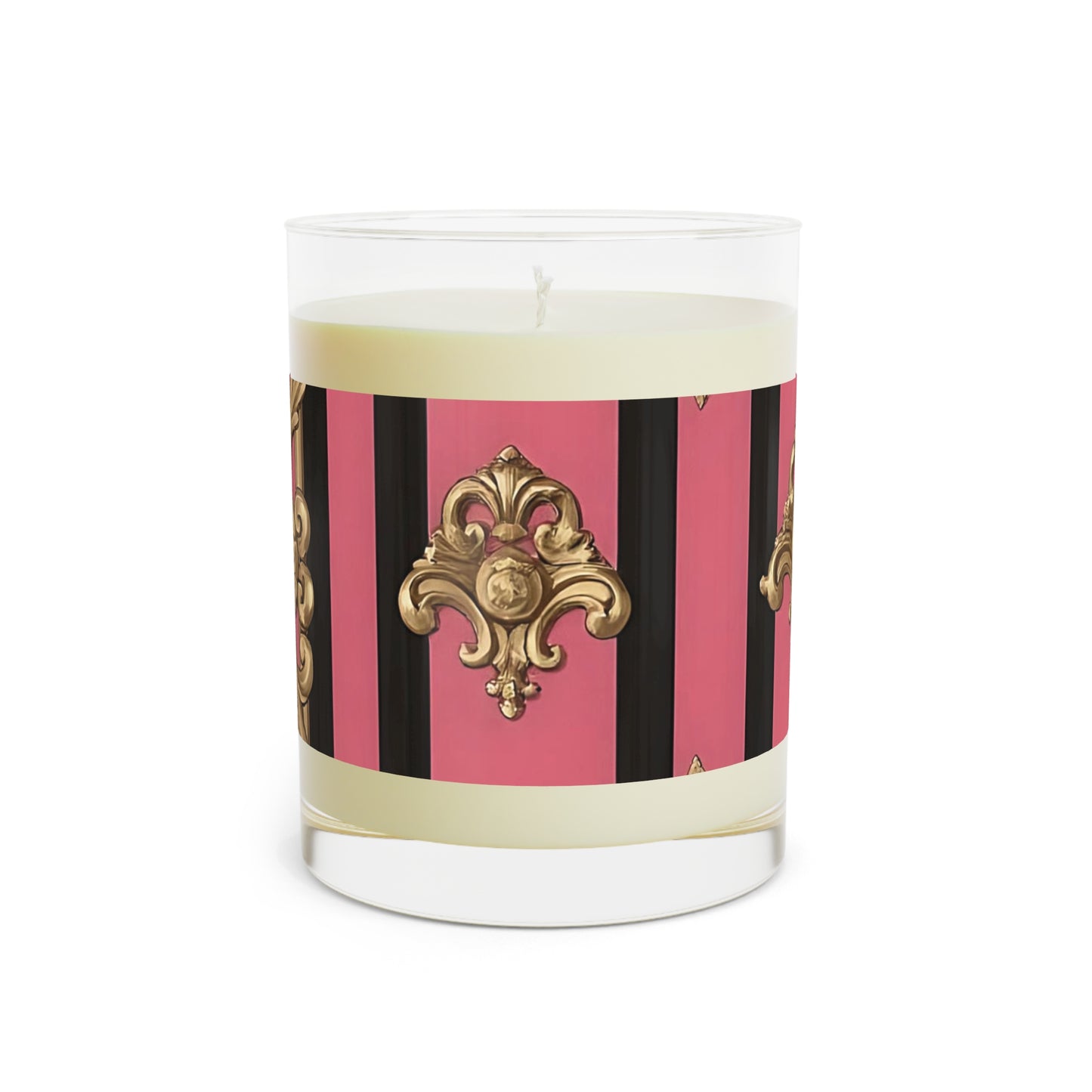 Luxurious Pink Striped Scented Candle - Elegant Home Decor, Relaxation Gift, Aromatherapy Candle - Pink Striped Gold Rococo