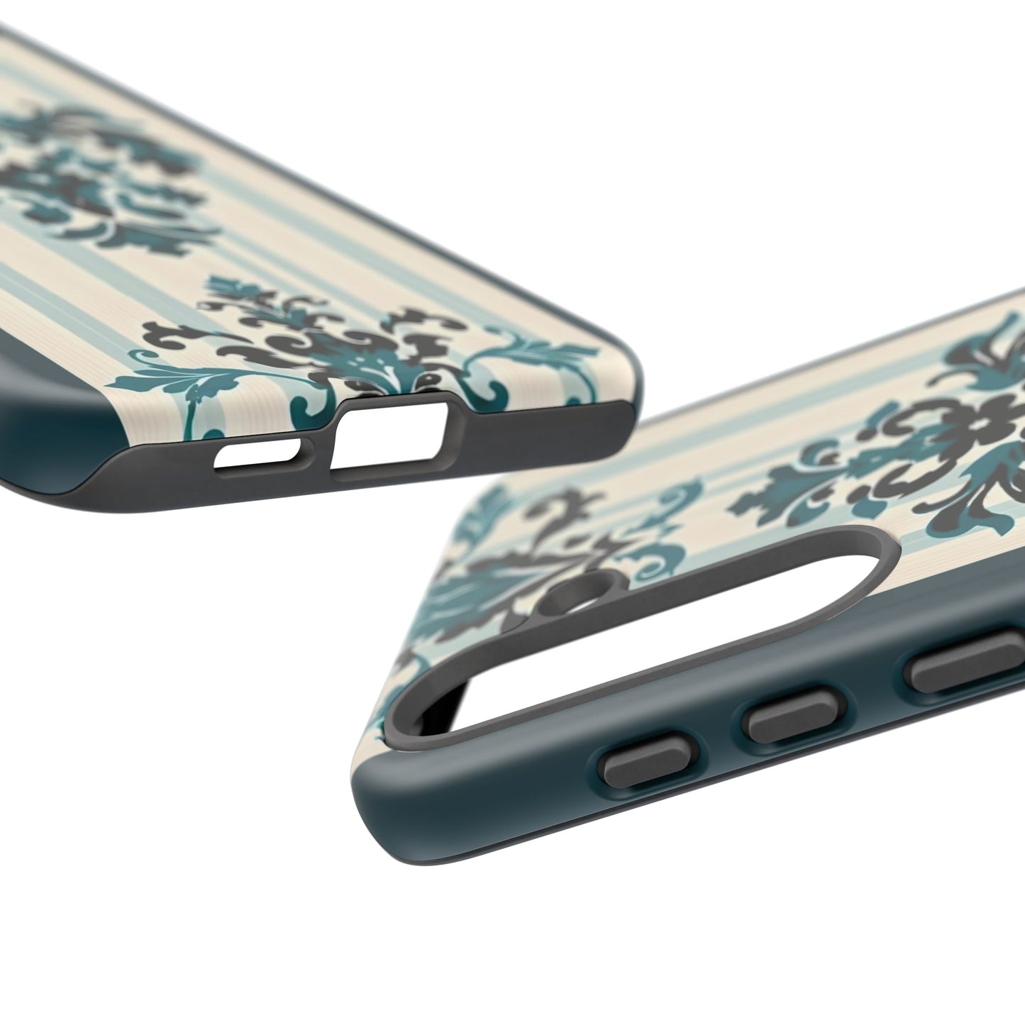 Elegant Floral Phone Case - Tough Cases with Vintage Design - Teal Striped Damask
