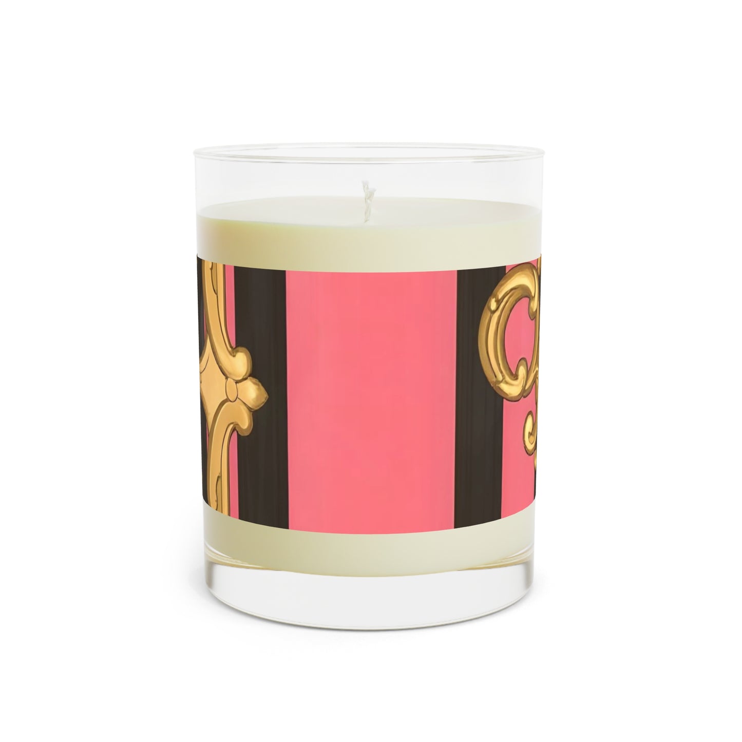 Elegant Pink Two-Wick Scented Candle, Home Decor Gift, Relaxation Candle - Pink & Black Striped Gold Baroque