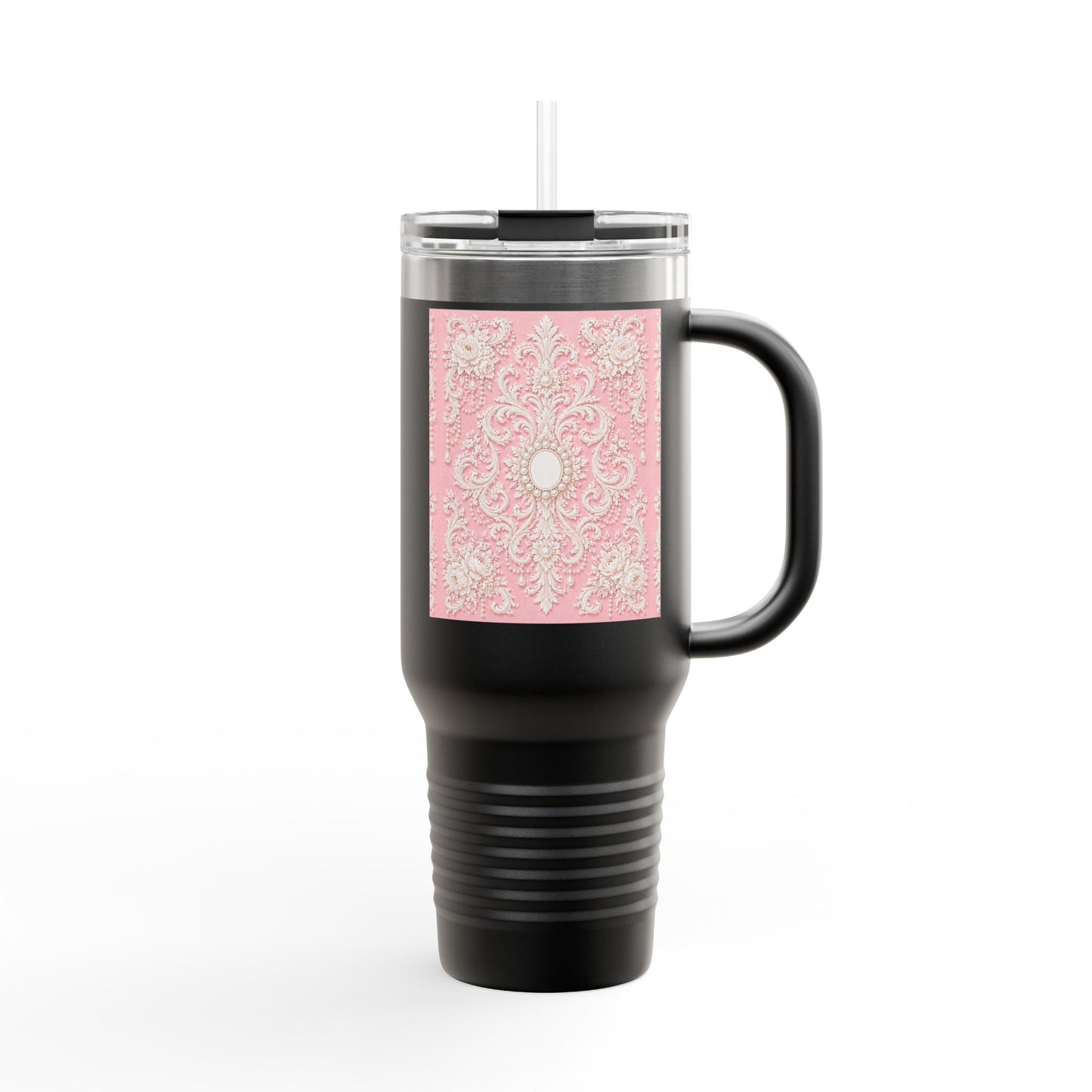 Pink Rococo 40oz Insulated Travel Mug – Pink Vintage Rococo Design