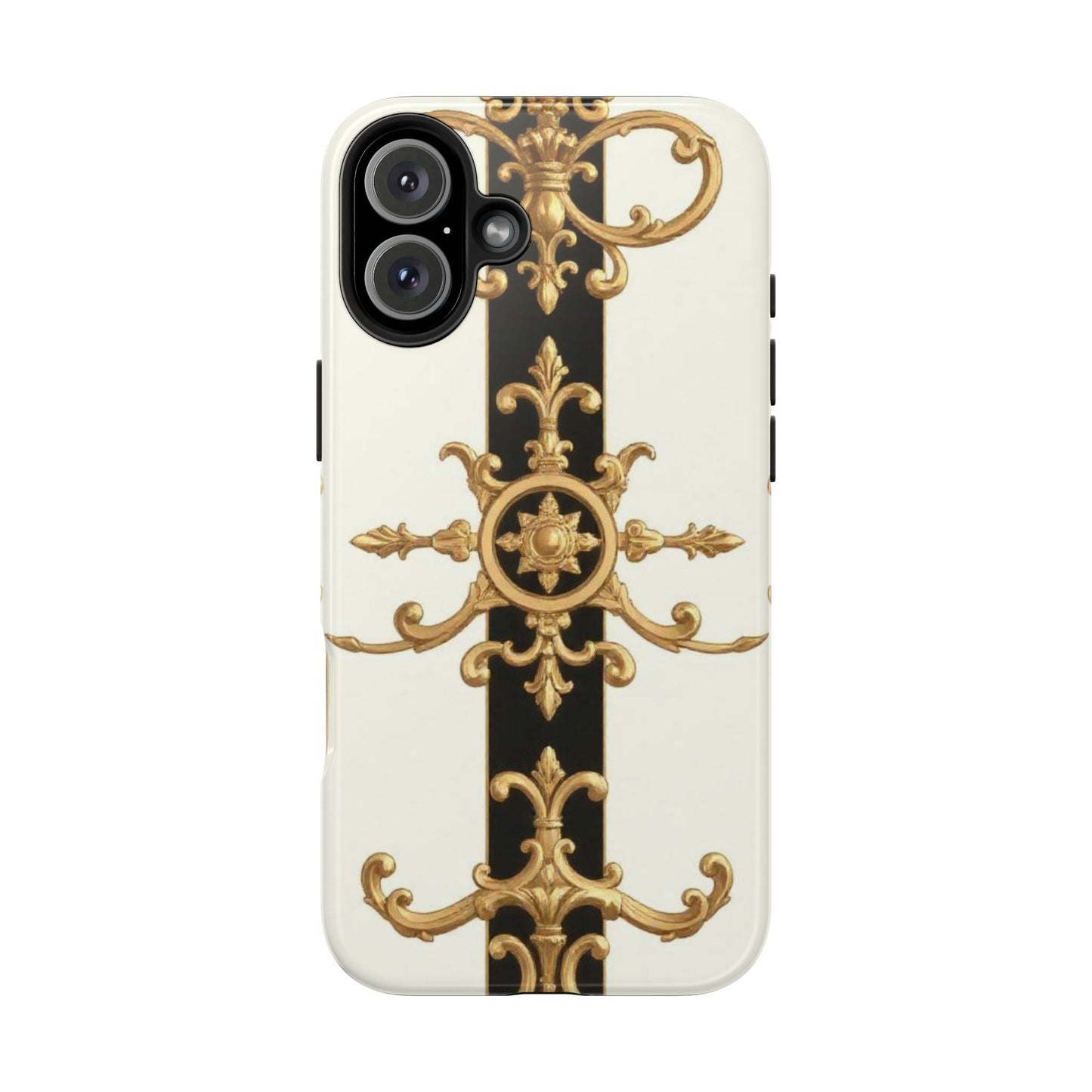 Elegant Baroque Tough Phone Case | Stylish Protection for Your Device, Gift for Her, Phone Accessories - Black & White Striped Gold Baroque