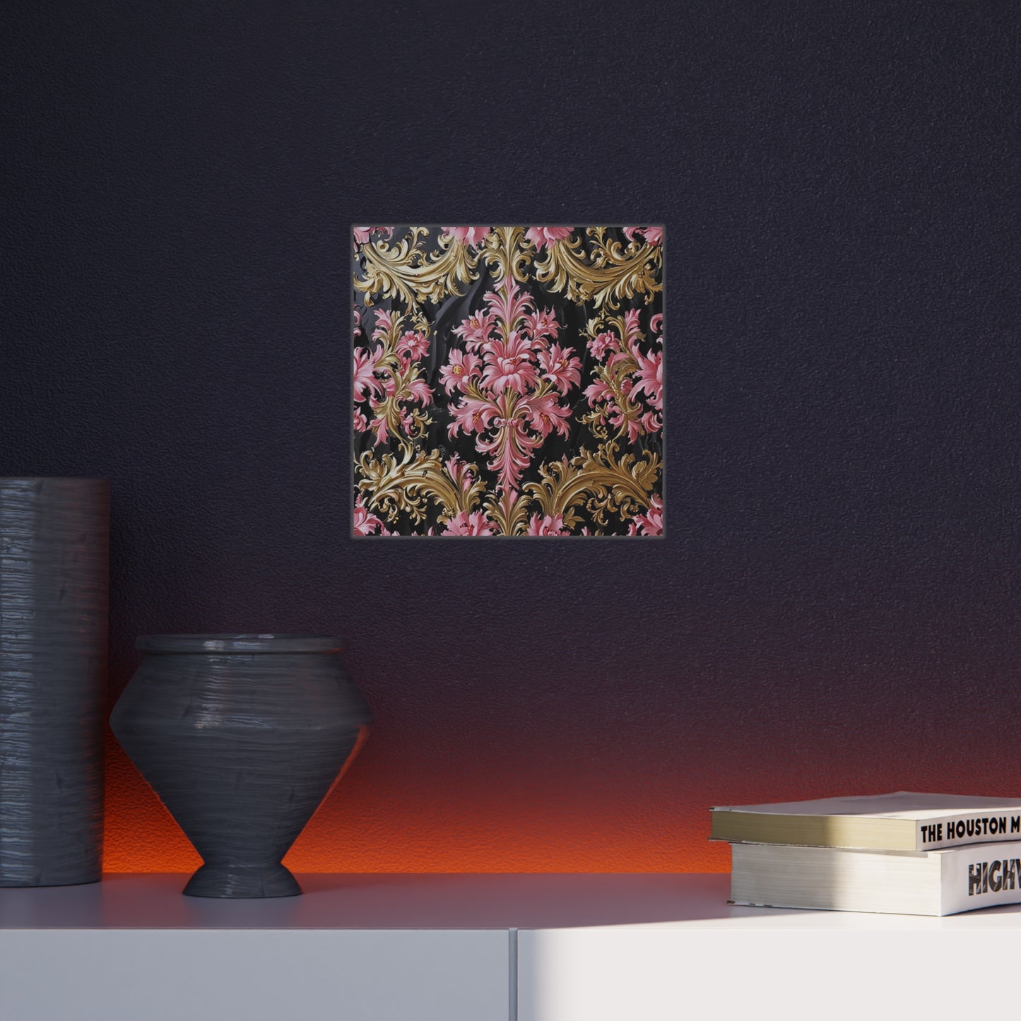 Elegant Floral Foam Board | Decorative Wall Art, Home Decor, Wedding Decor, Party Backdrop - Black & Pink Oil Painting Style Rococo