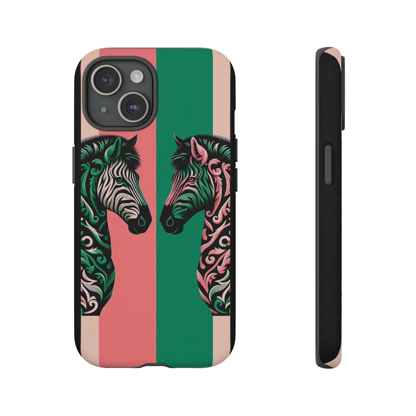 Phone Case - Elegant Pink & Green Zebra Damask Design