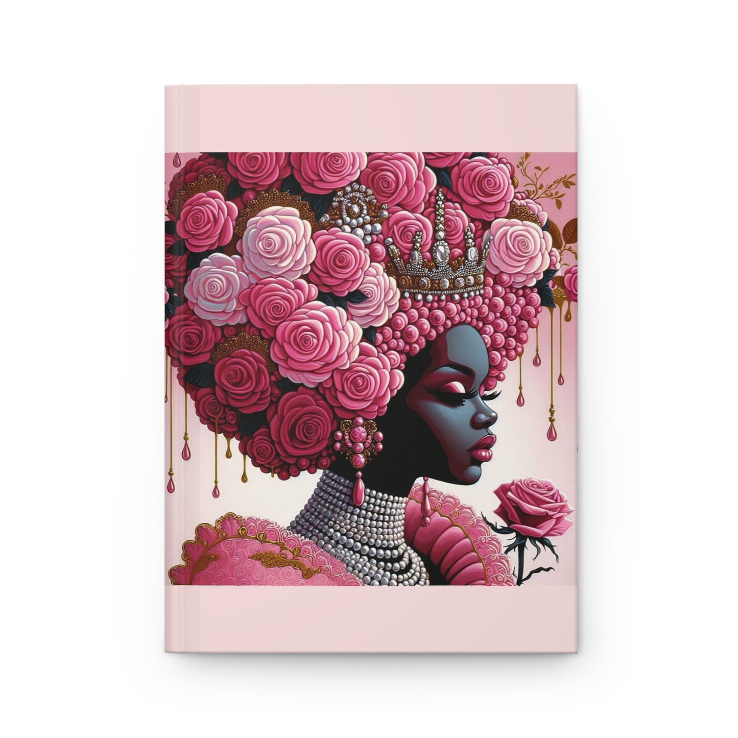 Elegant Floral Hardcover Journal - Stylish Writing Notebook - Pink Lady With Roses Design