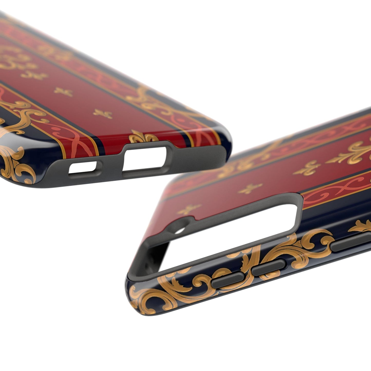 Elegant Vintage Phone Cases, Tough Phone Cover, Stylish Cell Phone Accessories, Durable Phone Protection - Midnight Blue & Dusk Red Gold Baroque