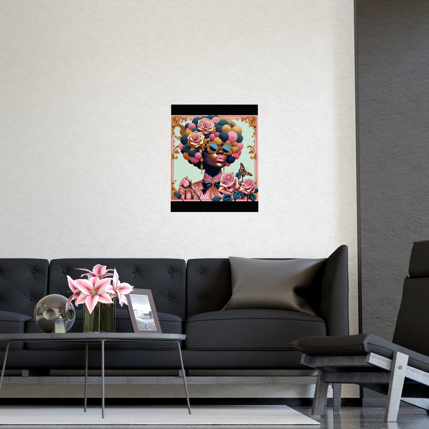 Vibrant Matte Art Posters, Wall Decor for Home, Boho Wall Art, Afrocentric Decor, Unique Gifts for Her - Lady In Pink Baroque