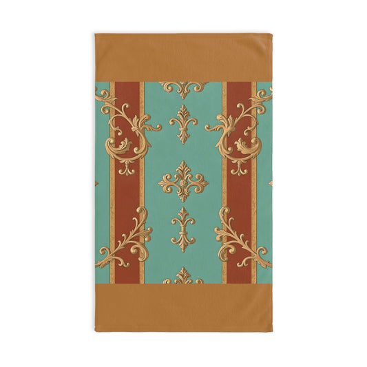 Elegant Vintage Hand Towel - Decorative Floral Design for Home Decor - Rust & Mint Aqua Striped Baroque