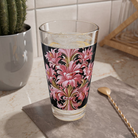 Elegant Floral Mixing Glass, Vintage Style Drinkware, Barware, Wedding Gift, Home Decor, Kitchen Accessory - Black & Pink Oil Painting Style Rococo