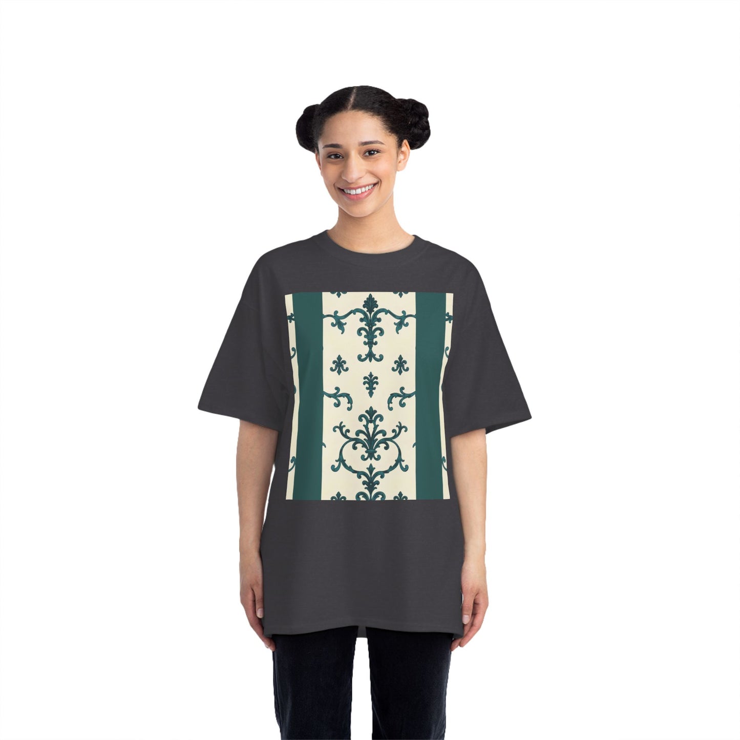 Vintage-Inspired Short-Sleeve T-Shirt, Casual Wear, Graphic Tee, Summer Outfit, Gift for Friends, Retro Design - Teal Striped Rococo