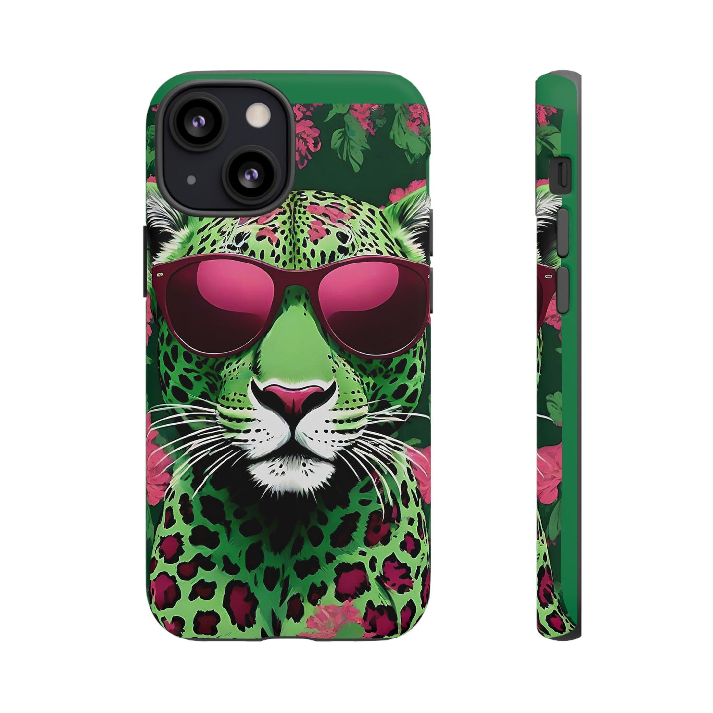 Phone Case - Lime Green & Burgundy Leopard In Sunglasses Design