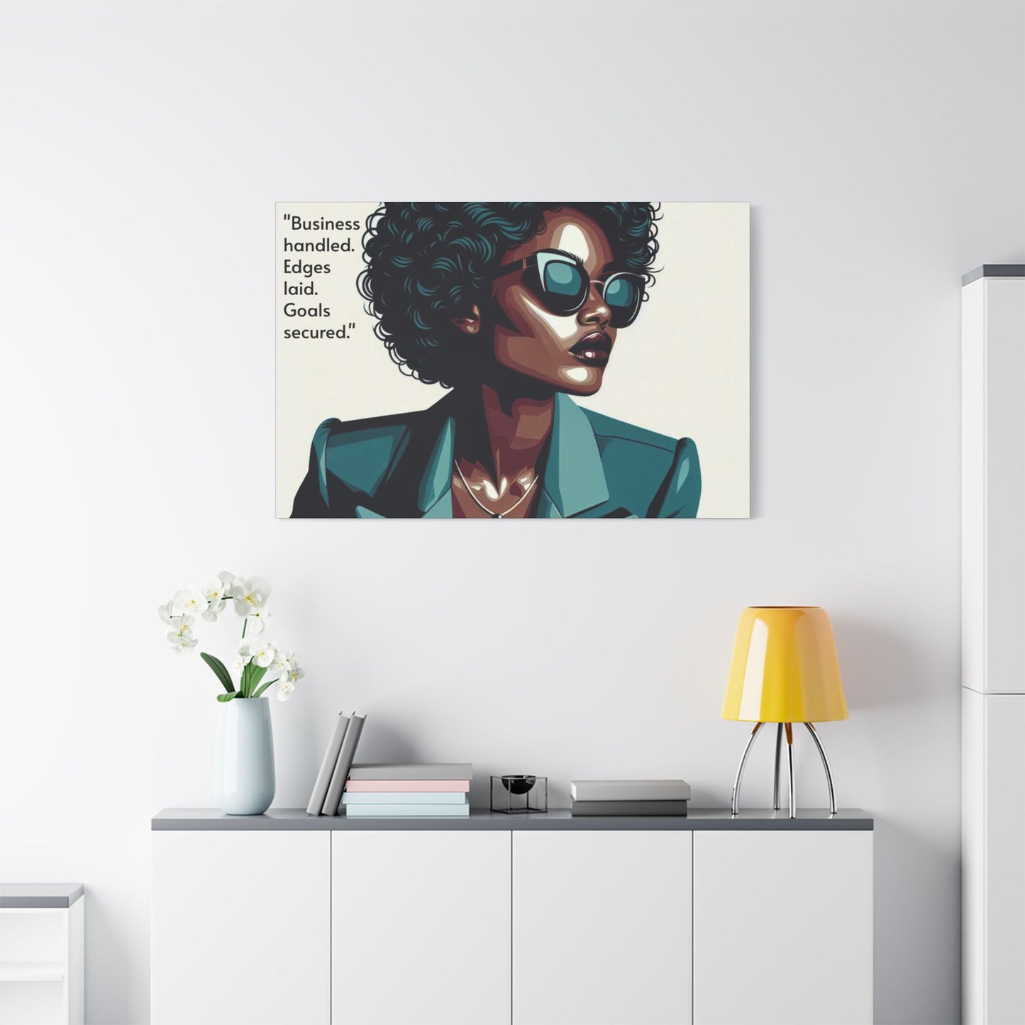 Afro Art Print Canvas, Wall Decor, Satin Stretched Canvas, African American Art, Office Decor, Home Decor - "Business handled."