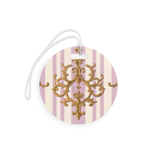 Chic Vintage-Inspired Luggage Tags, Elegant Travel Accessories for Stylish Adventurers - Lilac & Alabaster Striped Gold Baroque