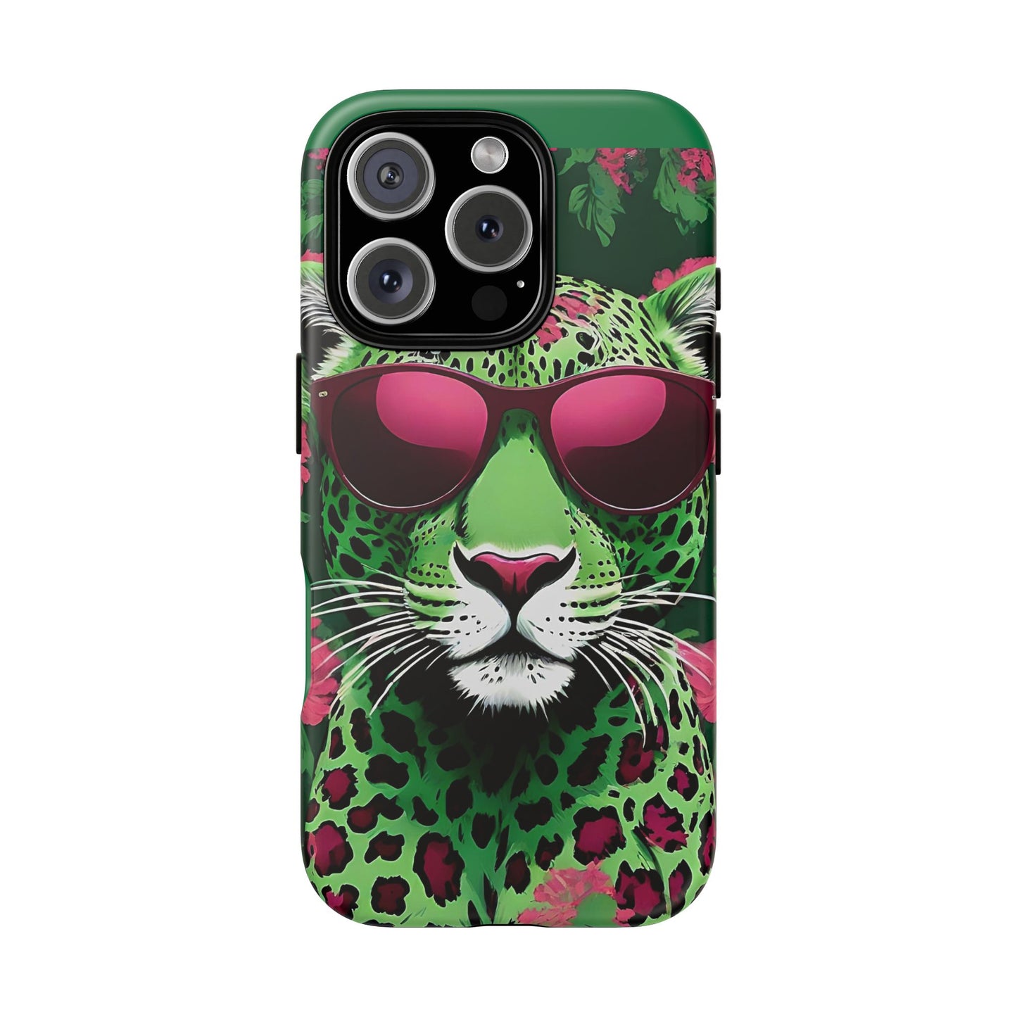 Phone Case - Lime Green & Burgundy Leopard In Sunglasses Design