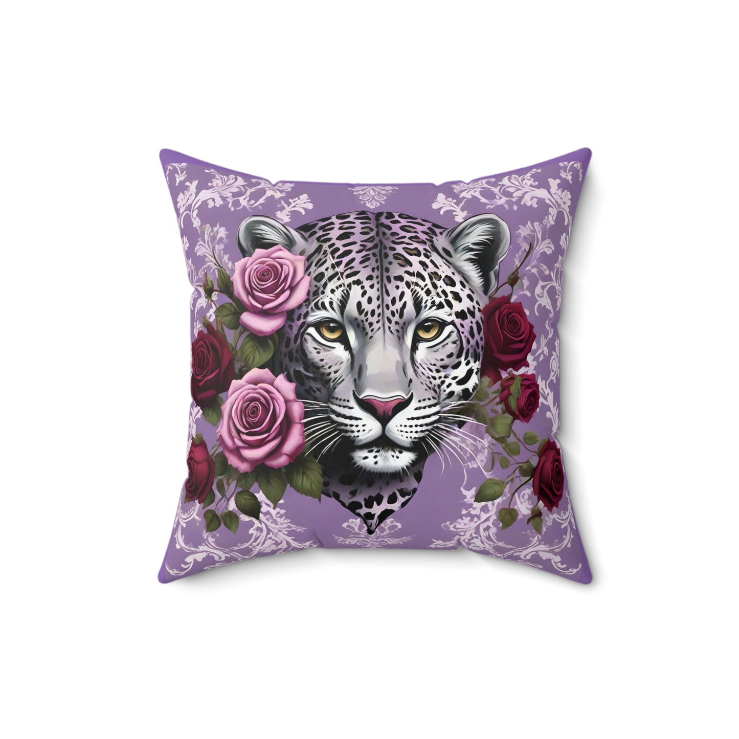 Elegant Leopard Floral Square Pillow – Stylish Home Décor Accent - Lilac Leopard