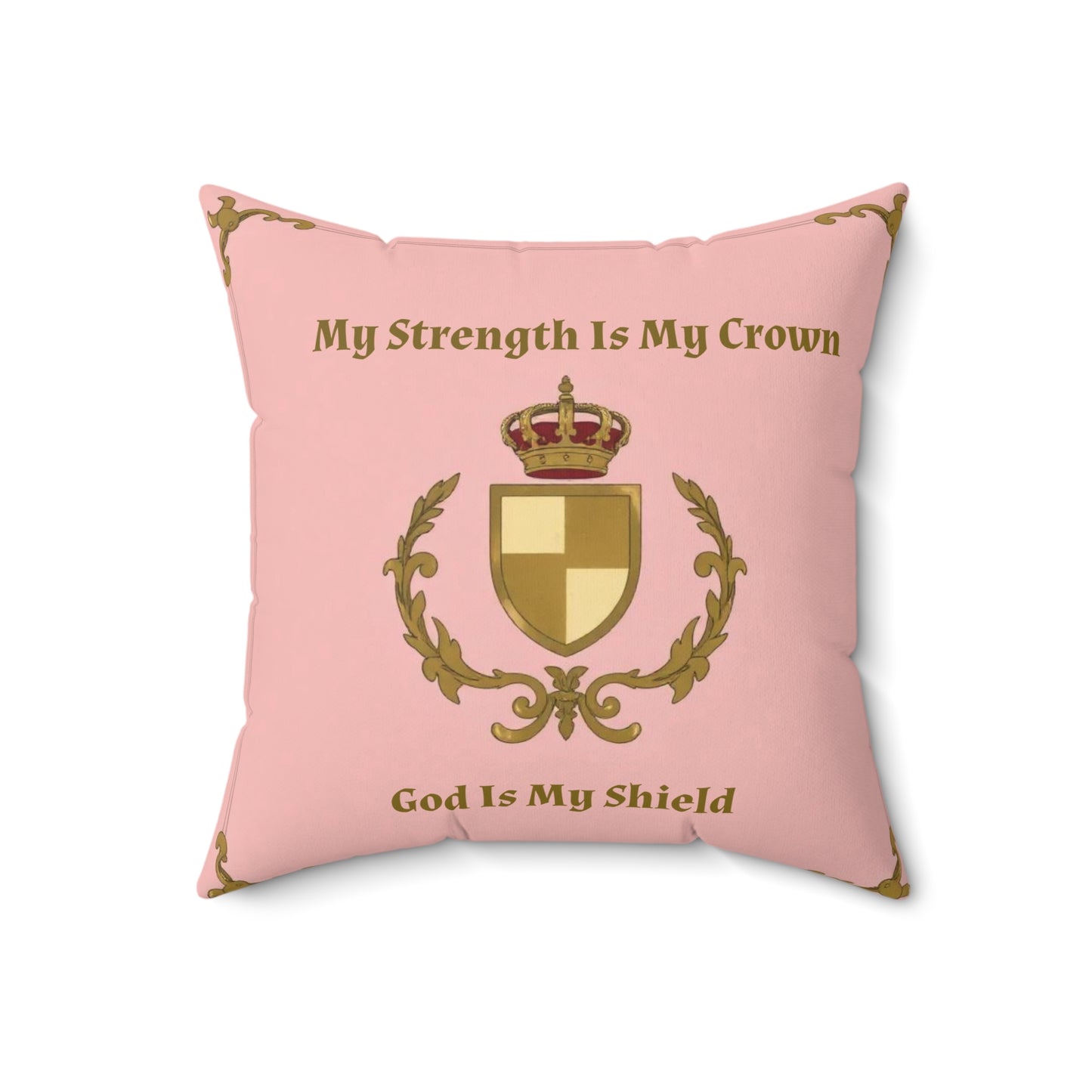 Crown & Crest Spiritual Quote Throw Pillow, My Strength Is My Crown Decor, Decorative Cushion, Spiritual Home Accent, Faith-Based Gift, Cozy Living