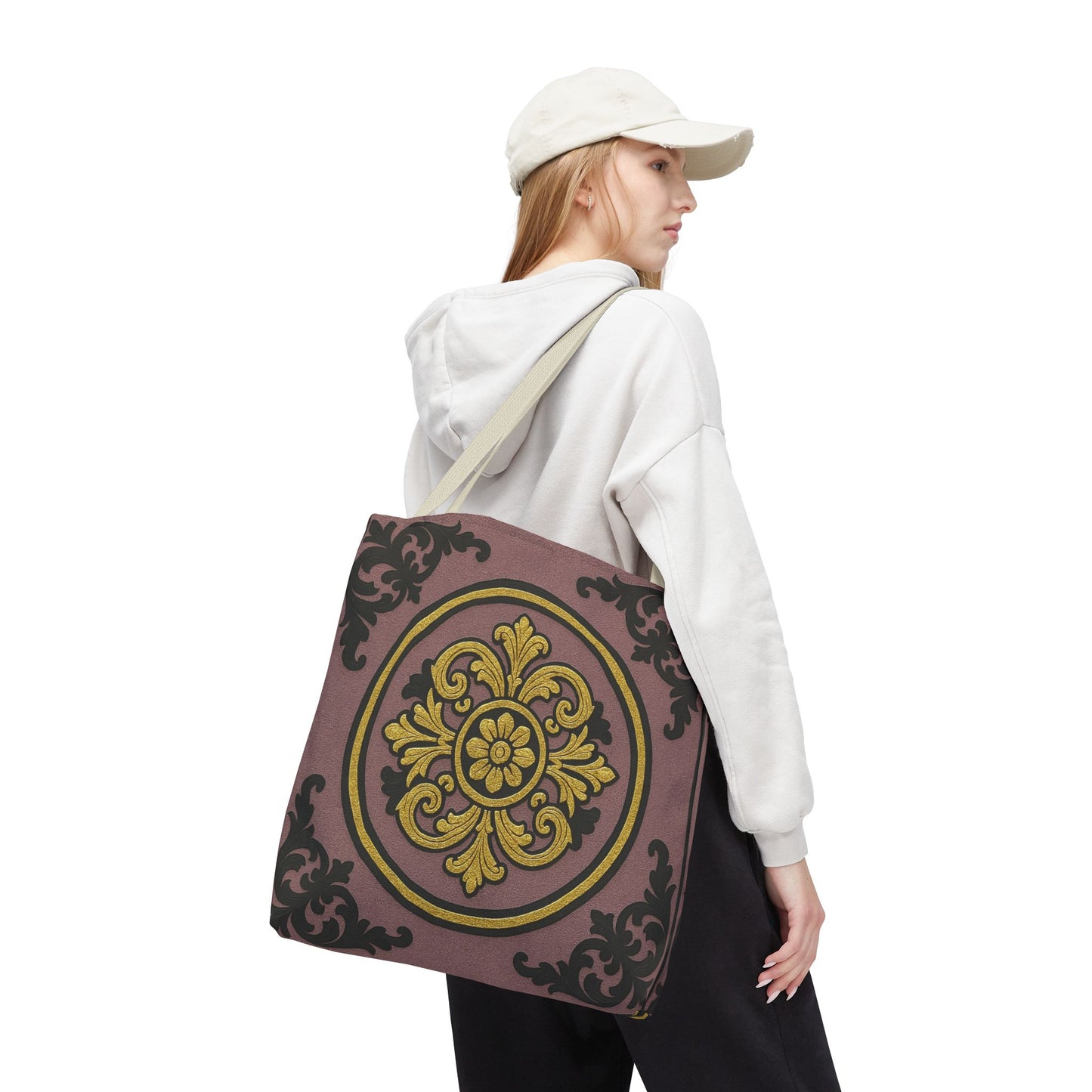 Elegant Gilded Mauve With Gold-Black Baroque Print Tote Bag, Reusable Shopping Tote, Gift for Her, Weekend Bag, Eco-Friendly Handbag