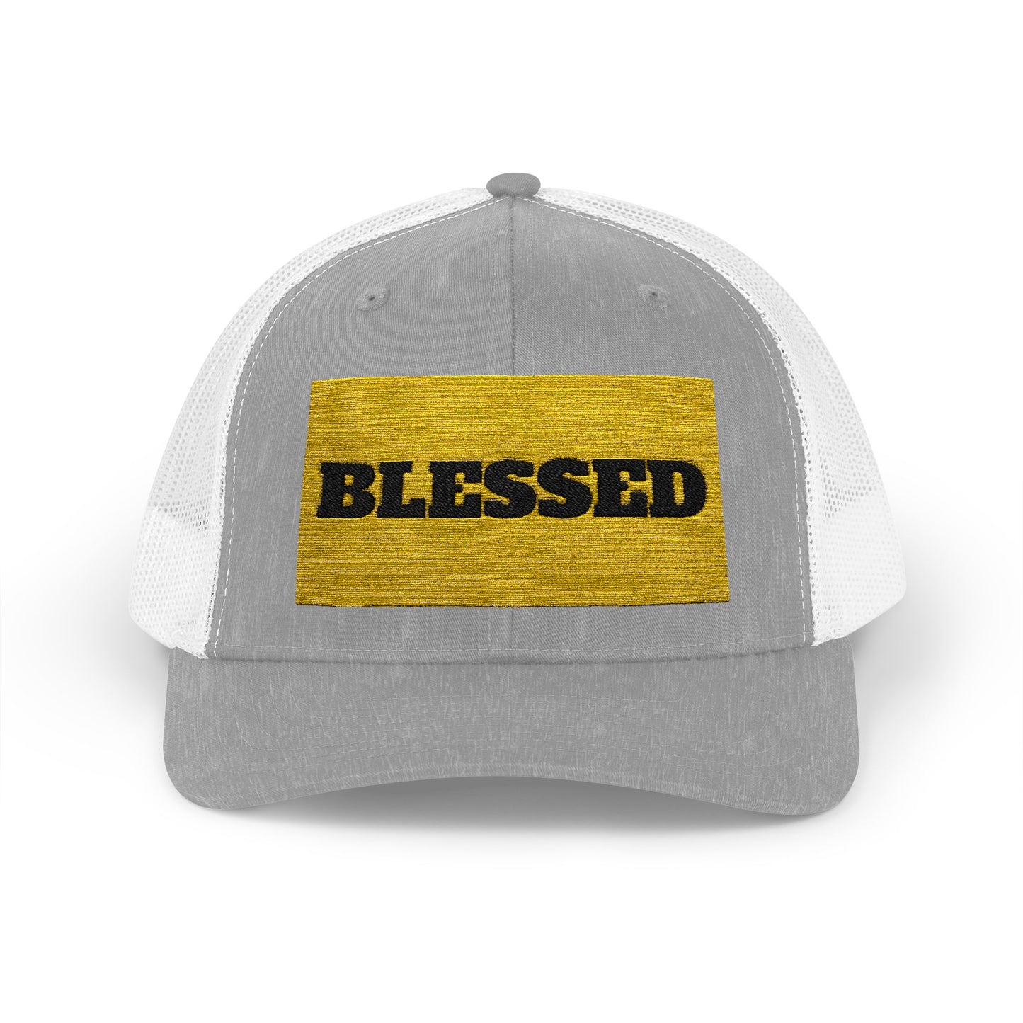 Blessed In Gold Snapback Trucker Cap for Everyday Inspiration, Faith-Based Accessory, Adjustable Hat, Gift for Friends, Motivational Cap